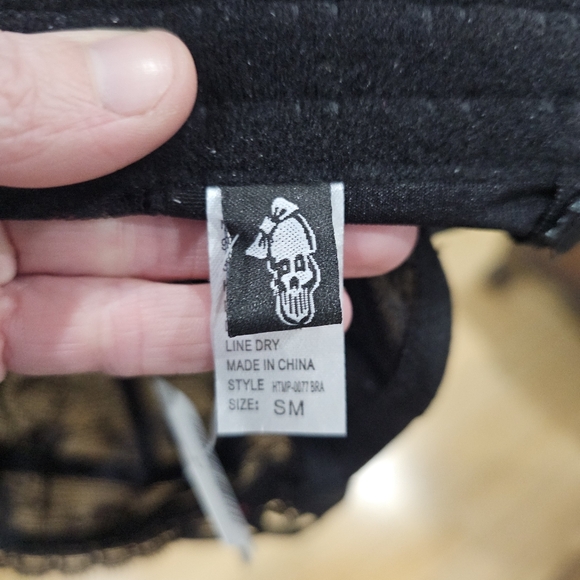 Vintage Hot Topic Goth Morbid Threads Black Lace Strappy Lingerie Bra Bustier S - Picture 11 of 13